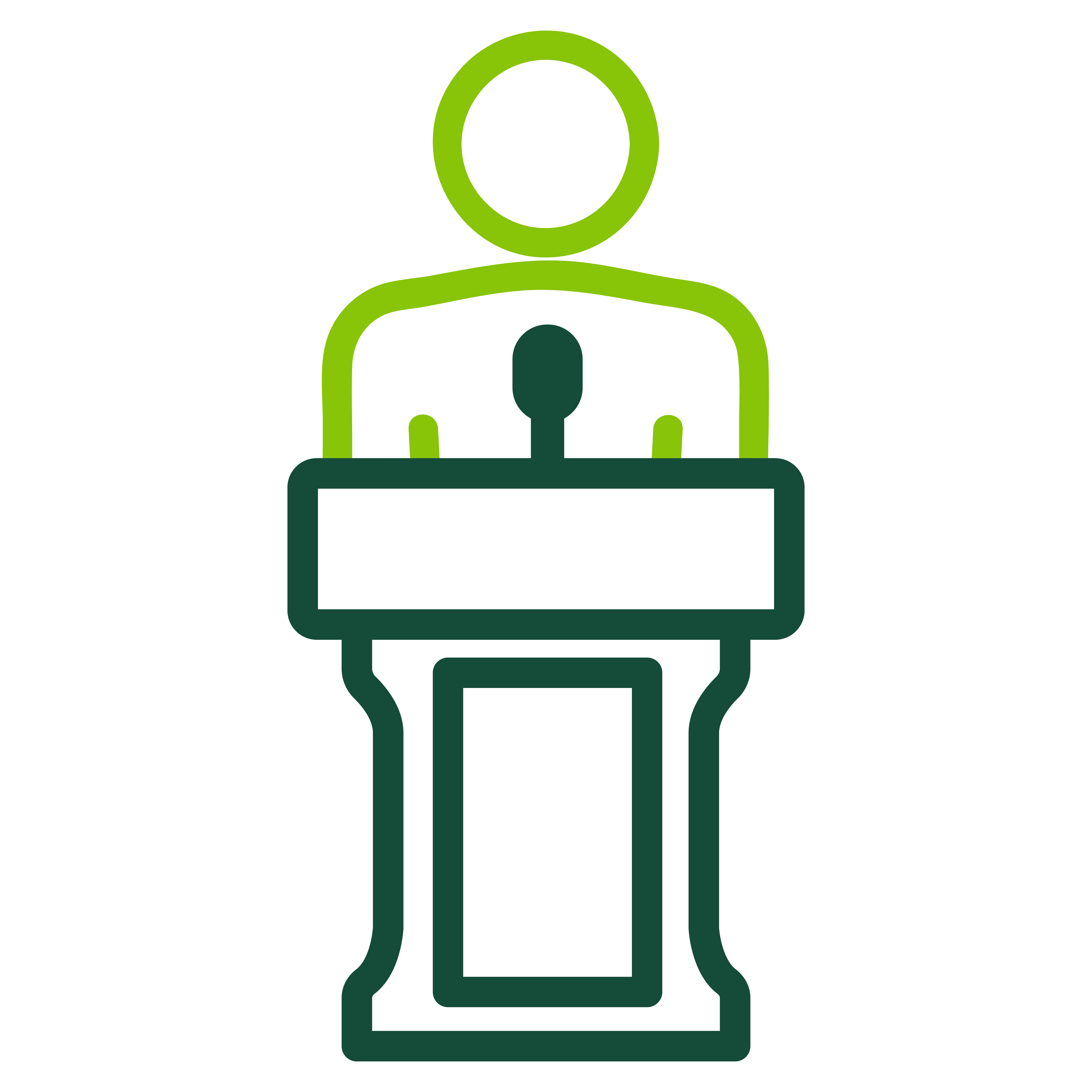 Green icon of person at a podium